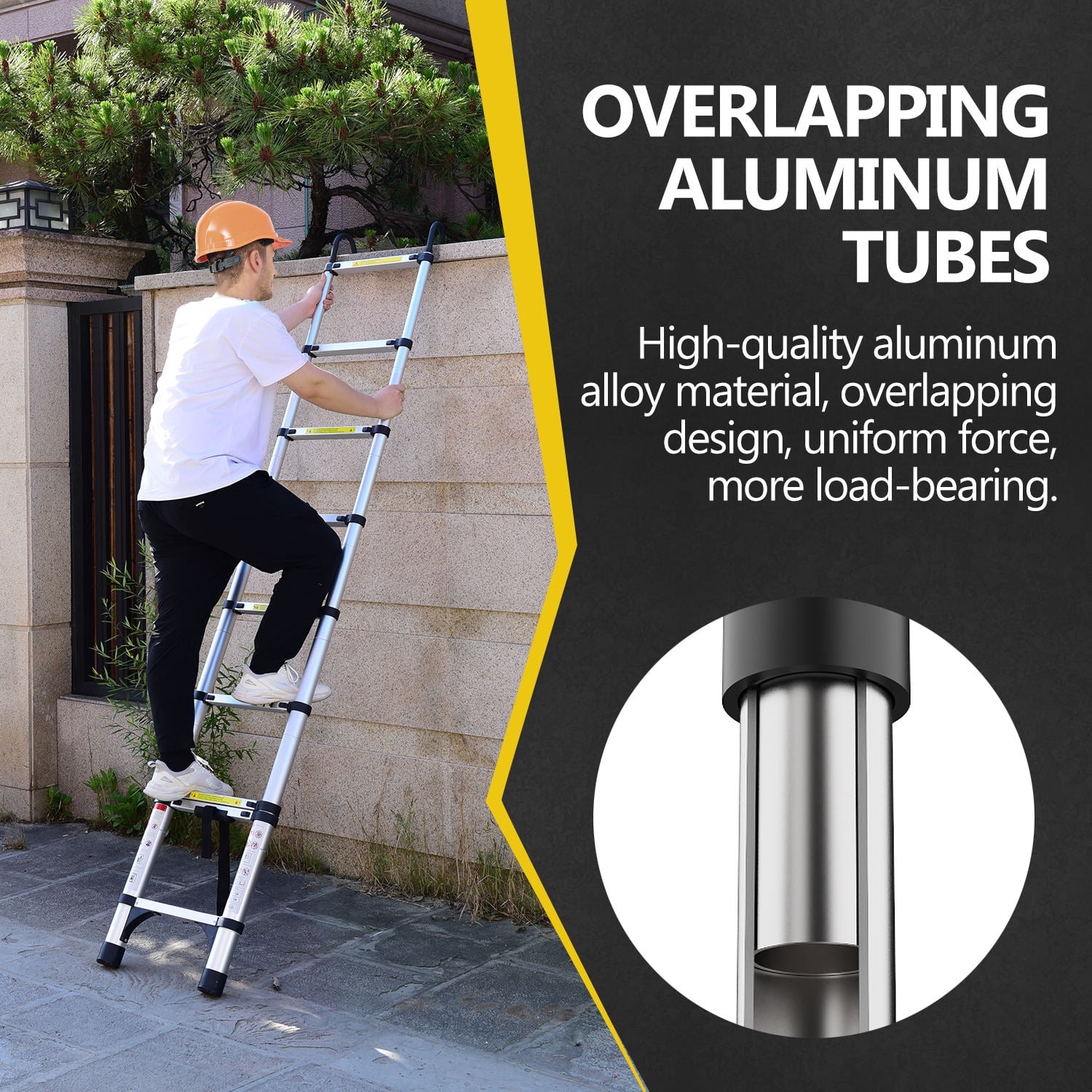 Alvantor 10.5FT Telescoping Ladder, Aluminum Collapsible Extension Ladder with Hook, Multi-Purpose Collapsible Compact Ladder for Home, RV