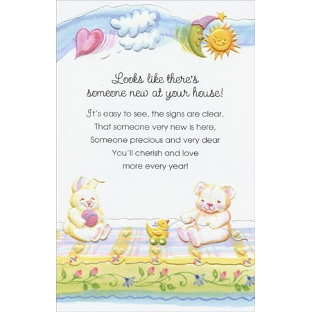 - Freedom Greetings Bear and Bunny On Blanket: Someone New New Baby Congratulations Card