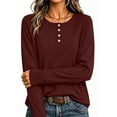 thumbnail image 5 of Horkkom Henley Shirts for Women Solid Color Button Long Sleeve Shirts Baggy Casual Fall Tops L, 5 of 7