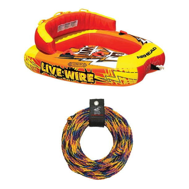 AIRHEAD AHLW-2 Live Wire 2 Inflatable 1-2 Rider Boat Towable Tube w/ Tow Rope - Walmart.com