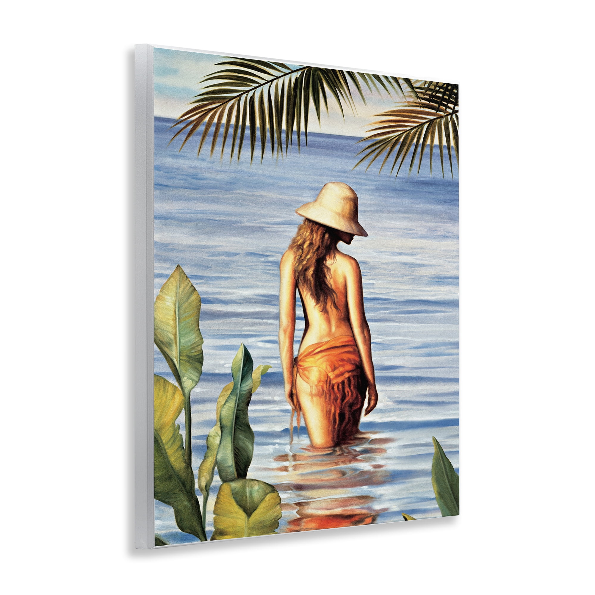 Stupell Industries Woman Wading Beach People Painting Unframed Art Print Wall Art, 11 x 14