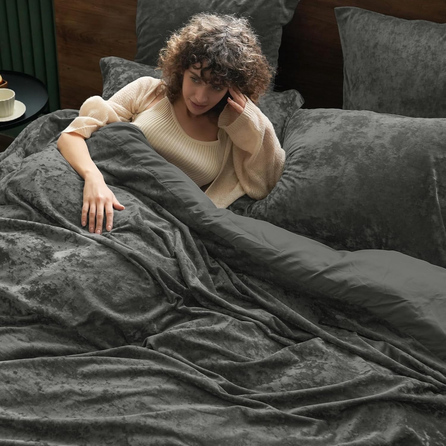 PHF Truly Velvet Duvet Cover Set King Size, 3 Pieces Luxury Ultra Soft Comforter Cover Set, Warm Flannel Duvet Cover with 2 Pillow Shams Bedding Collection, 104"x90", Grey (No Insert)