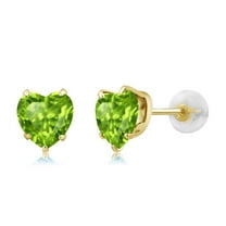 Gem Stone King 1.66 Ct Heart Shape 6mm Green Peridot 10K Yellow Gold Stud Earrings for Women Men
