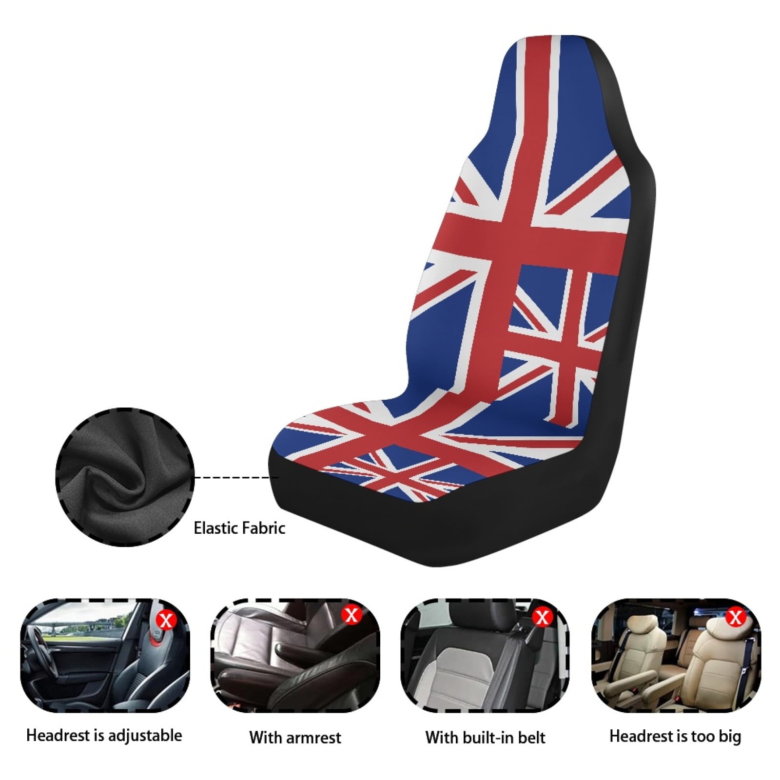 RuiJiao Car Seat Cover Thin Breathable Elastic Fabric for High Back Bucket Seats 2-Piece Set, Universal Fit for Most Vehicles, All-Season Protection