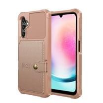 Slim Hard PC Case Compatible with Samsung Galaxy A16 5G/4G, PU Leather Card Holder Back Case Kickstand Shock-absorbing Car Magnetic Case Cover Designed for Samsung Galaxy A16 5G/4G, Rosegold