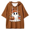 thumbnail image 4 of Halloween Womens Hoodies Casual Ghost Print 3/4 Sleeve Festive Party Pullover Sweatshirt Tops Fall Winter Warm Outfit Coffee L, 4 of 5