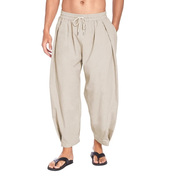 Pantalones casuales sueltos de color sólido elástico con cordón de moda de verano para hombres Pompotops oipoqjl41711