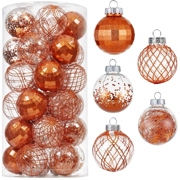 Cristbest - Adornos De Bolas De Navidad De 30 Quilates, 2.362 In, Bolas De Navidad De Plástico Transparente Irrompibles, Juego De Bolas De Navidad Con Relleno, Delicadas Y Brillantes Decoraciones Para