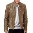 thumbnail image 2 of Durtebeua Mens Leather Jacket Long Sleeve Leather Short Jacket Casual able Thick Leather Coat, 2 of 3