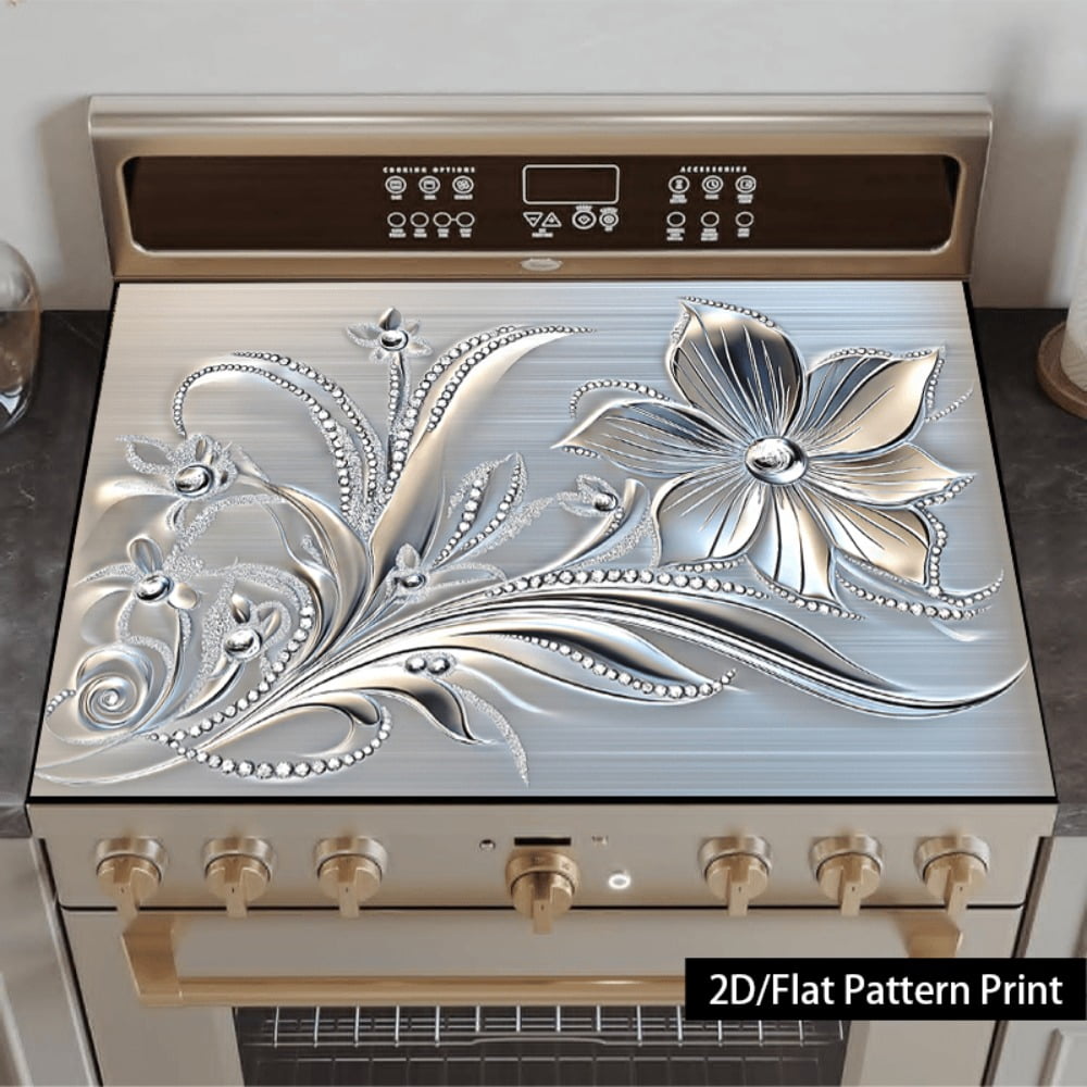 1 piece, stove panel and cooktop panel protection pad, 2D flat European floral pattern kitchen decorative countertop pad, suitable for stoves, washing machines, dryers, coffee machines, multi-functio