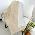 thumbnail image 3 of PAVILIA Reversible Sherpa Fleece Throw Blanket Cream Beige, Plush Flannel Throw, Ultra Soft Warm Ribbed Microfiber Blanket for Sofa Couch Bed, Luxury Thick Striped Blanket, Beige, 50x60, 3 of 7