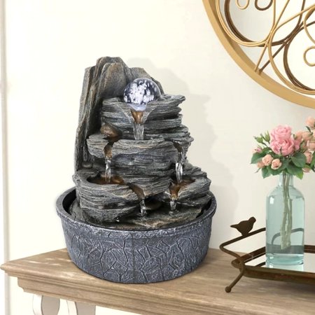 CoSoTower 9.8inches Indoor Tabletop Fountain Cascading Fountain with Led Light & Crystal Ball
