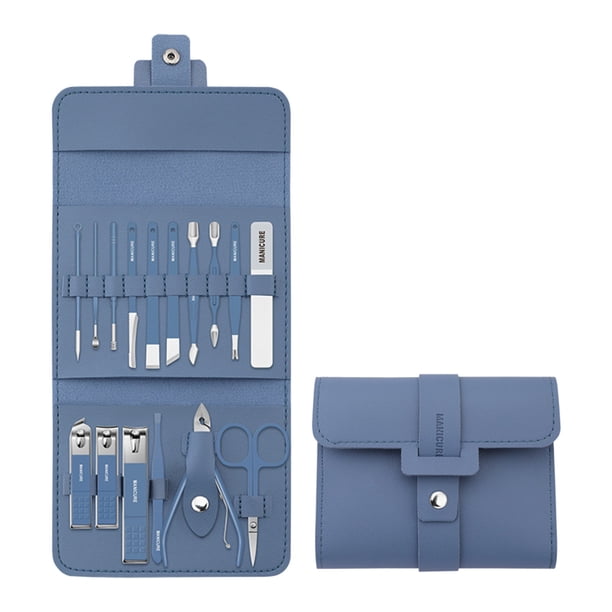 Pisexur Belleza Maquillaje Juego de cortaúñas, herramientas de belleza y maquillaje, cortaúñas portátil, paquete plegable de 16 piezas, cuidado de manicurapara mujeres y hombres