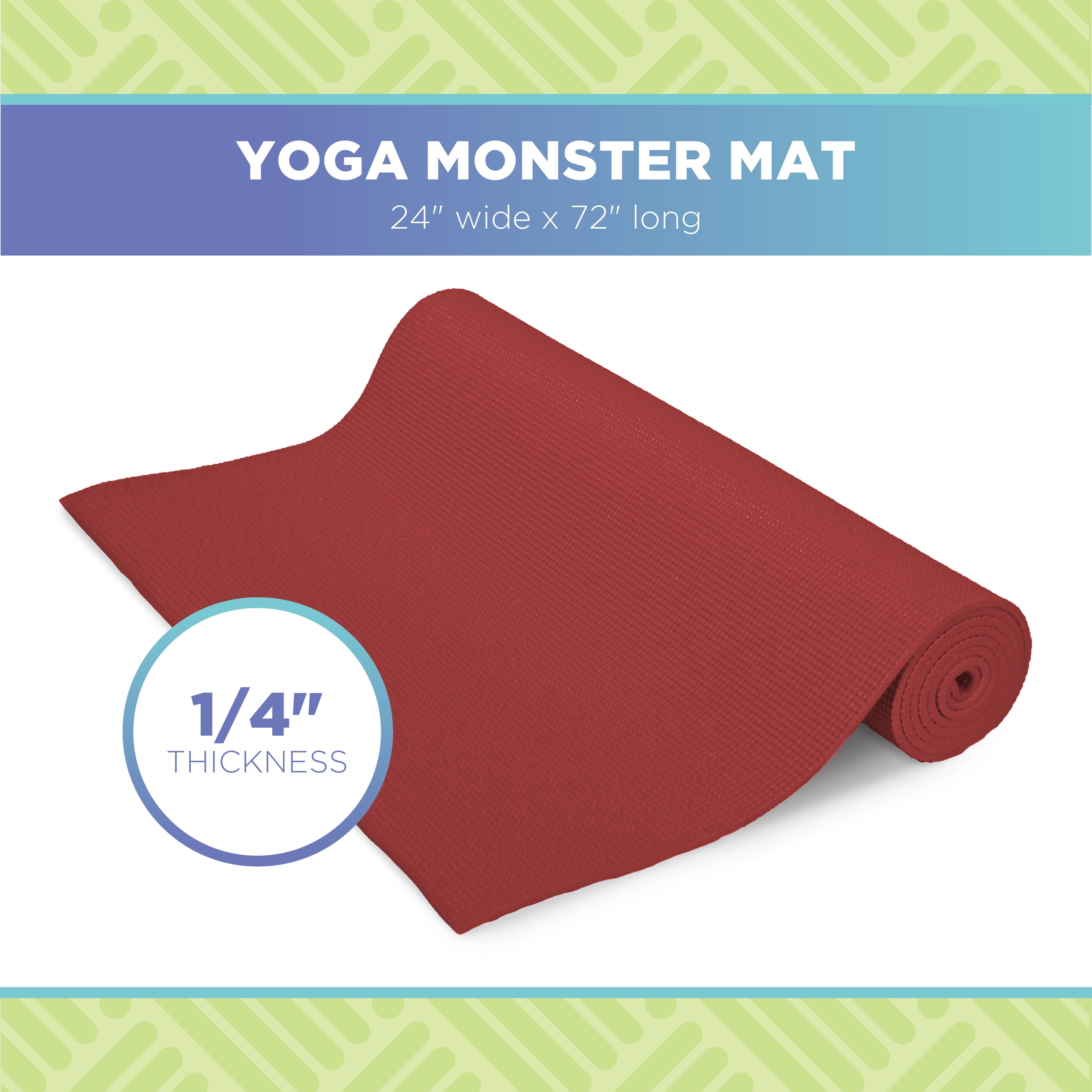 Sticky 60" x24" Yoga Mat - 3mm Thick Comfortable Workout Floor Mat for Kids - Foldable Yoga Mat for Yoga, Pilates, Gym and Stretching, Cardinal