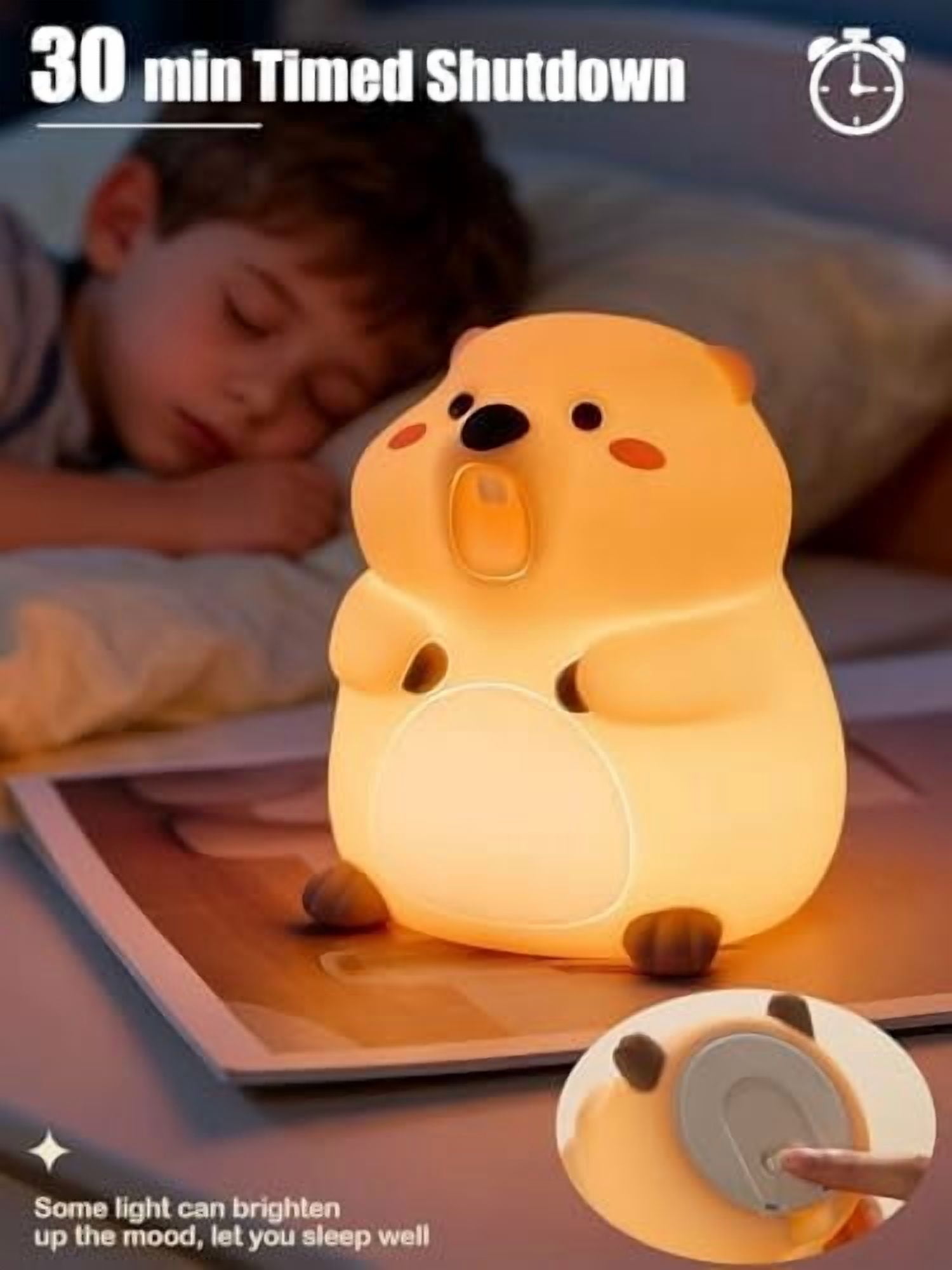 Cute Groundhog Night Light, Squishy Groundhog Novelty Animal Lamp, 3 Level Dimmable Nursery Nightlight with Timer, Food Grade Silicone Touch Night Light Fun Gifts for Kids Boys Girls Baby