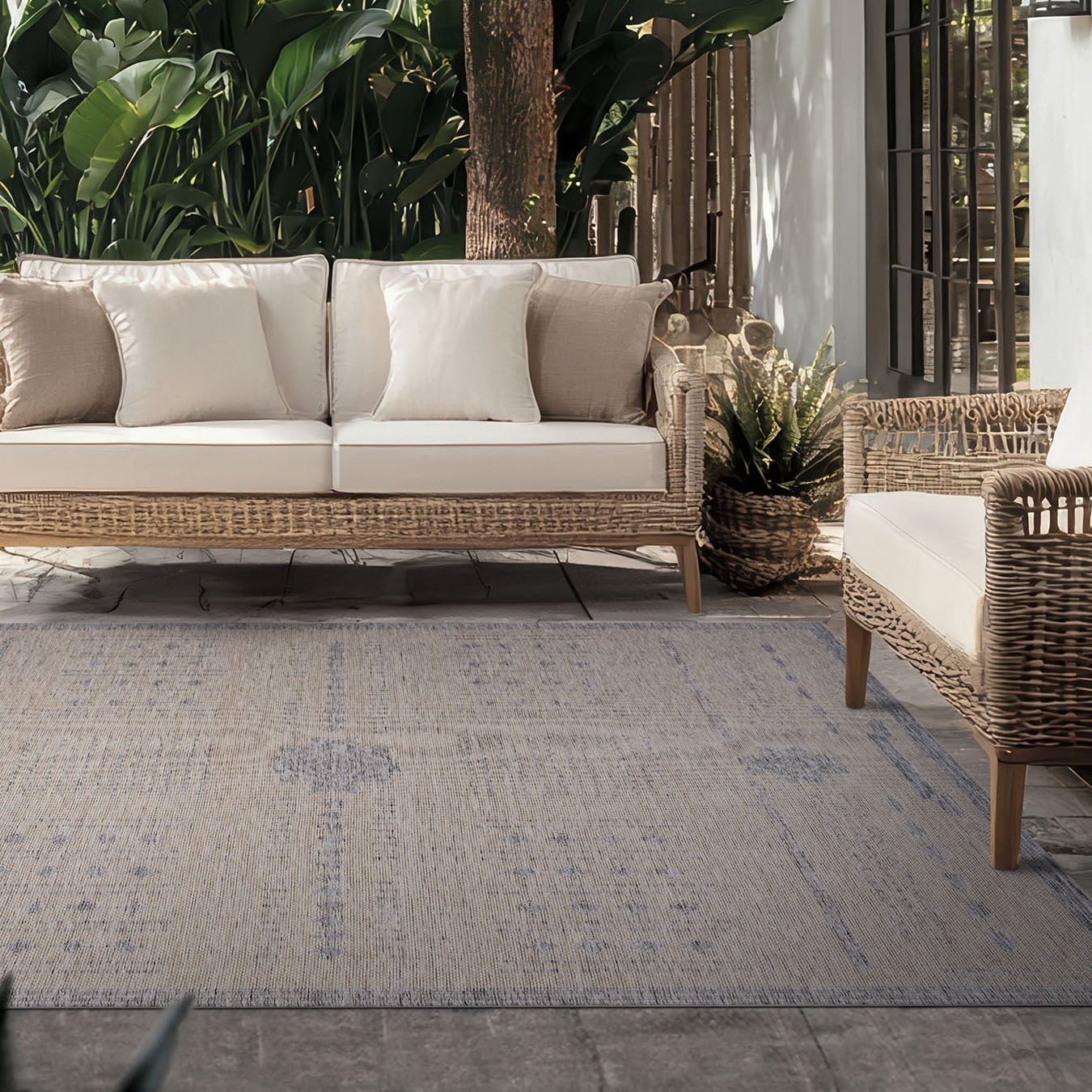 Bliss Rugs Bailey Transitional 5' x 7' Natural and Gray Indoor Outdoor Area Rug