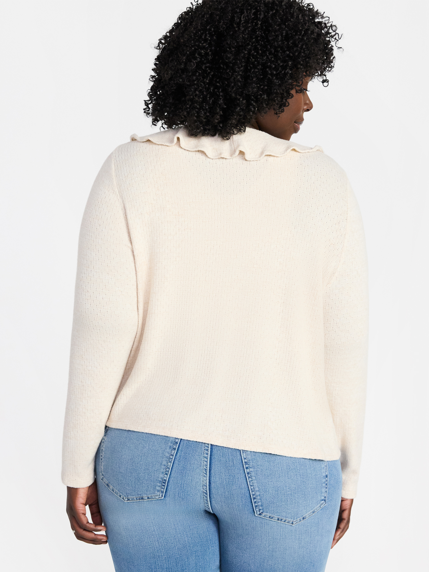 Terra & Sky Women’s Plus Tie Front Ruffle Cardigan Sweater, Sizes 0X-5X