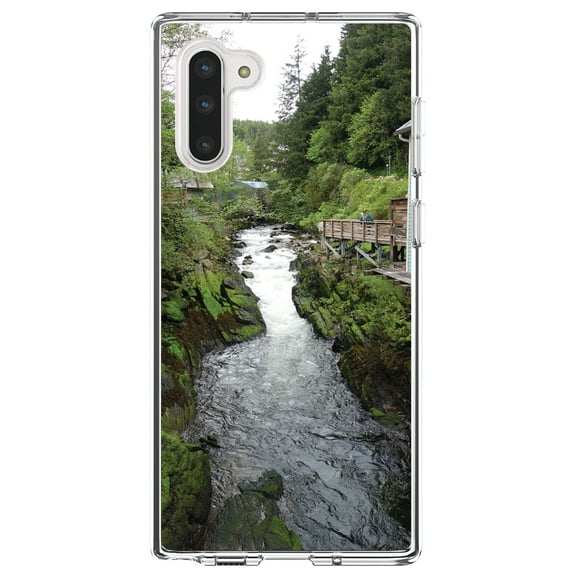 DistinctInk Clear Shockproof Hybrid Case for Samsung Galaxy Note 10 (6.3" Screen) - TPU Bumper, Acrylic Back, Tempered Glass Screen Protector - Ketchikan Alaska Stream