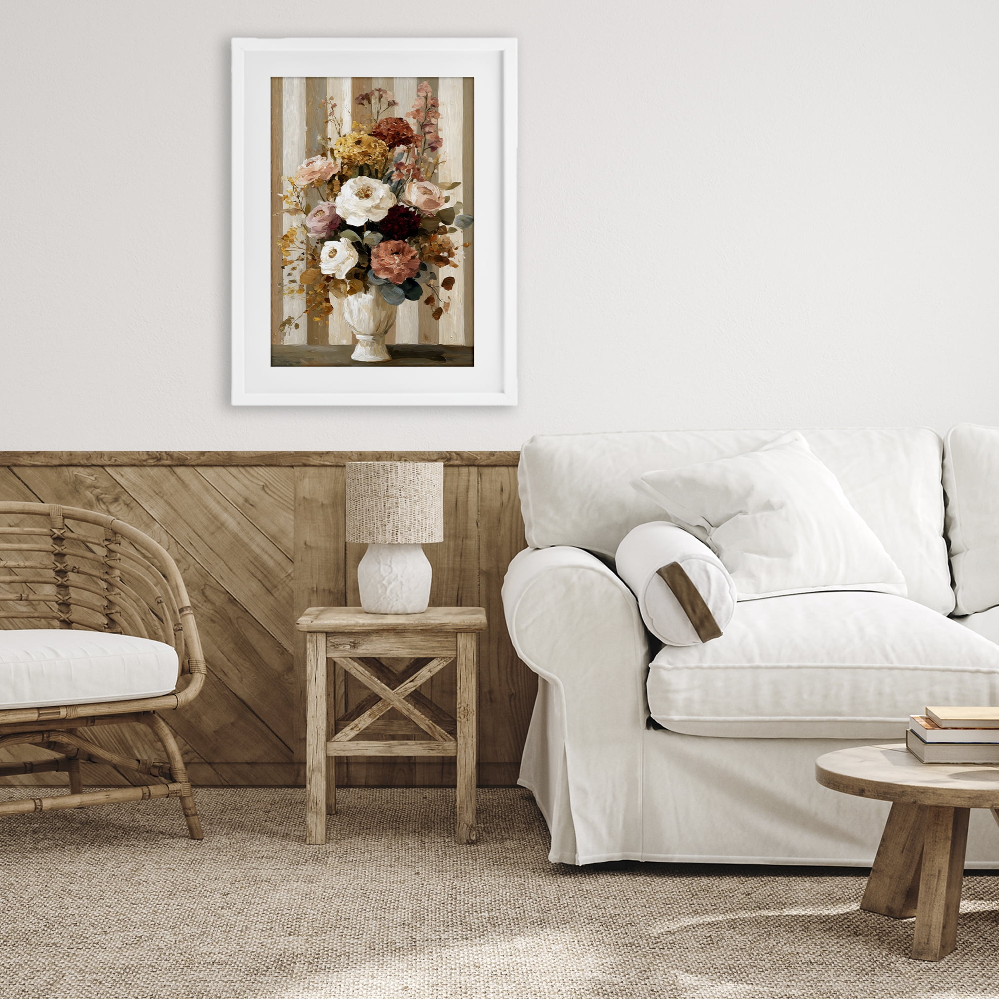 Stupell Industries Vintage Arrangement in Vase White Framed Print Under Glass, design by Petal Prints Design