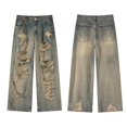 thumbnail image 2 of Mens Jeans Ripped Jeans Straight Leg Loose Wide Leg Retro Pants, 2 of 4