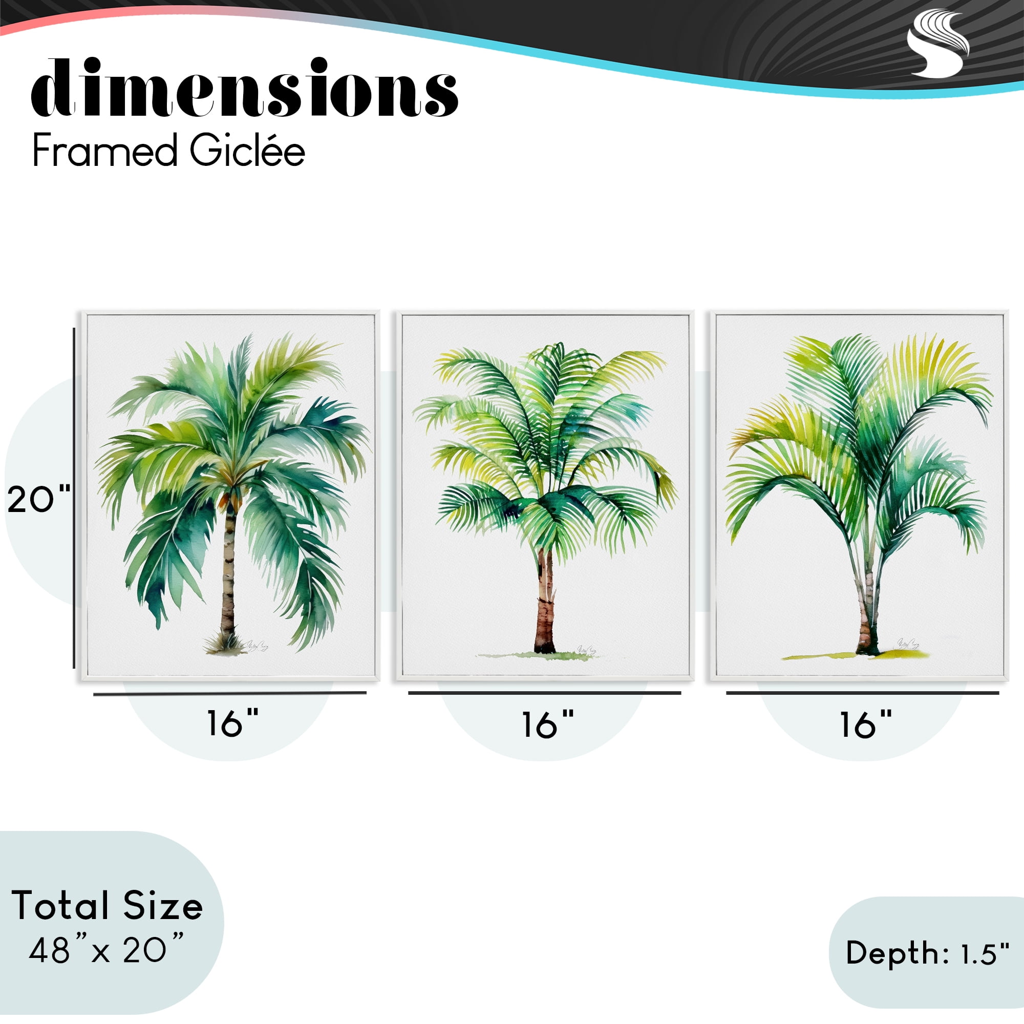 Stupell Industries Exotic Lagoon Palms 3 Piece White Framed Giclee Art Set, design by Shelly Craig