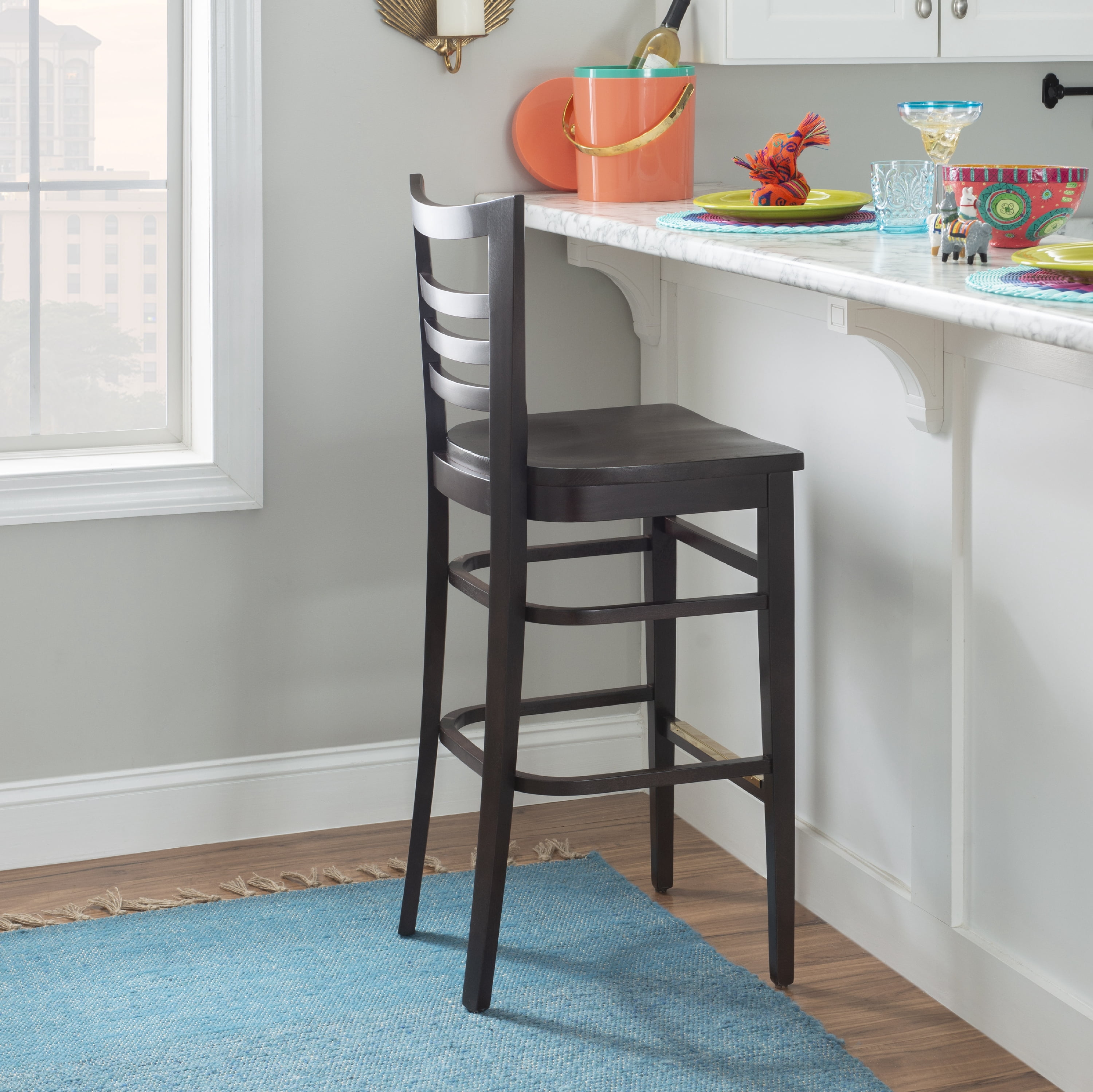 Linon Birkdale 30" Bar Stools, Deep Brown Stain Finish, Set of 2