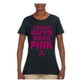 thumbnail image 2 of Wild Bobby Tough Guys Wear Pink Distressed Breast Cancer Awareness Women Graphic Tee, Black, Small, 2 of 6