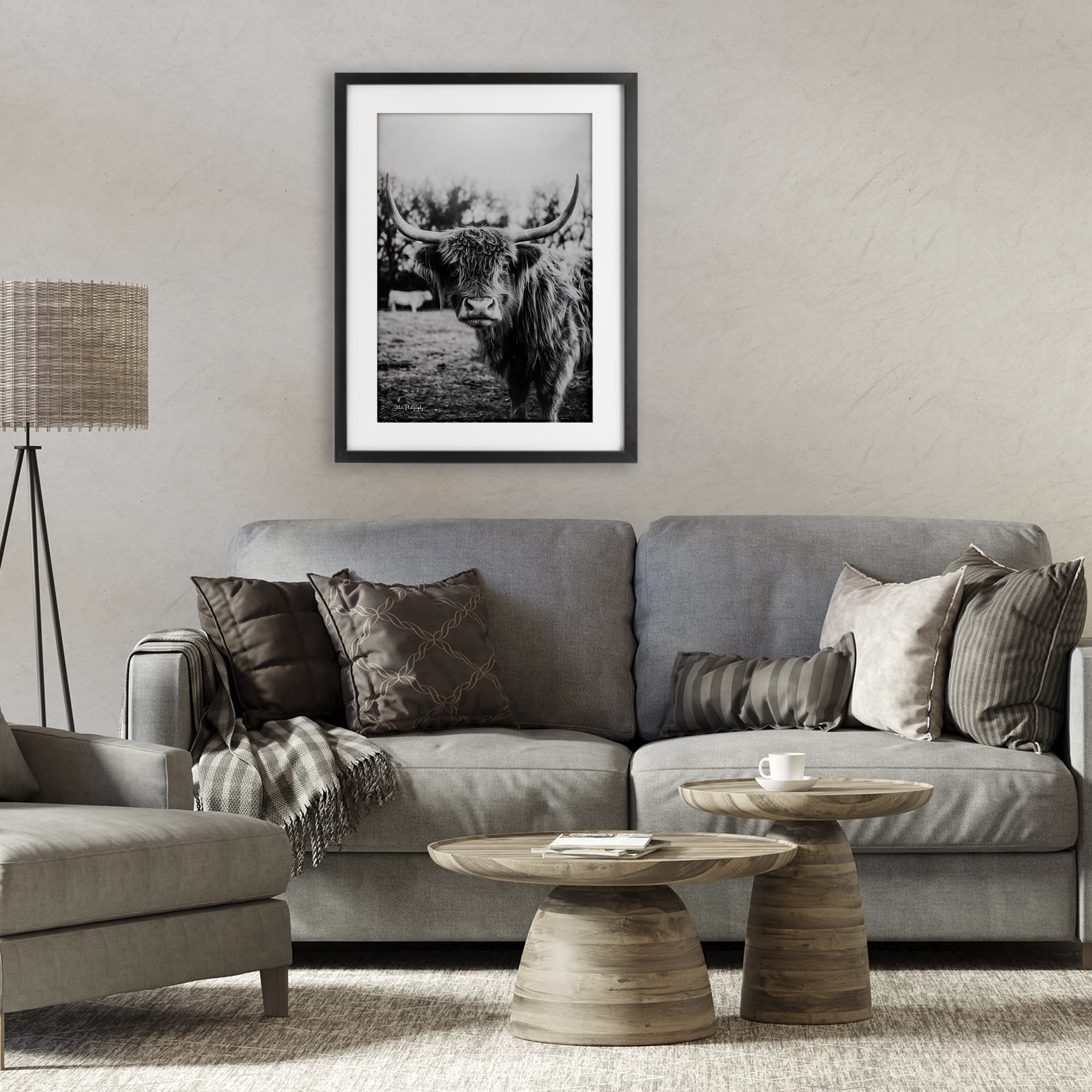 Stupell Industries Peering Highland Cattle Black Framed Print Under Glass, design by Dakota Diener