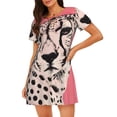 thumbnail image 1 of Easygdp Pink Cheetah Art Camisón de manga corta para mujer, informal, estampado, 1 of 6
