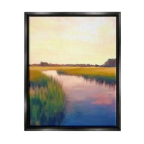 Stupell Industries Rural River Sunrise Nature Painting Black Floater Framed Art Print Wall Art, 25 x 31