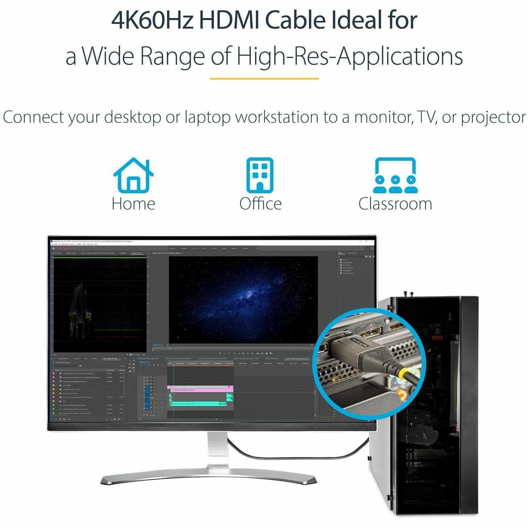 Startech.com 10ft (3m) Premium Certified Hdmi 2.0 Cable With Ethernet, High Speed Ultra Hd 4k 60hz Hdmi Cable Hdr10, Arc, Hdmi Cord For Ultra Hd Monitors, Tvs, Displays, W/ Tpe Jacket - Durable Hdmi