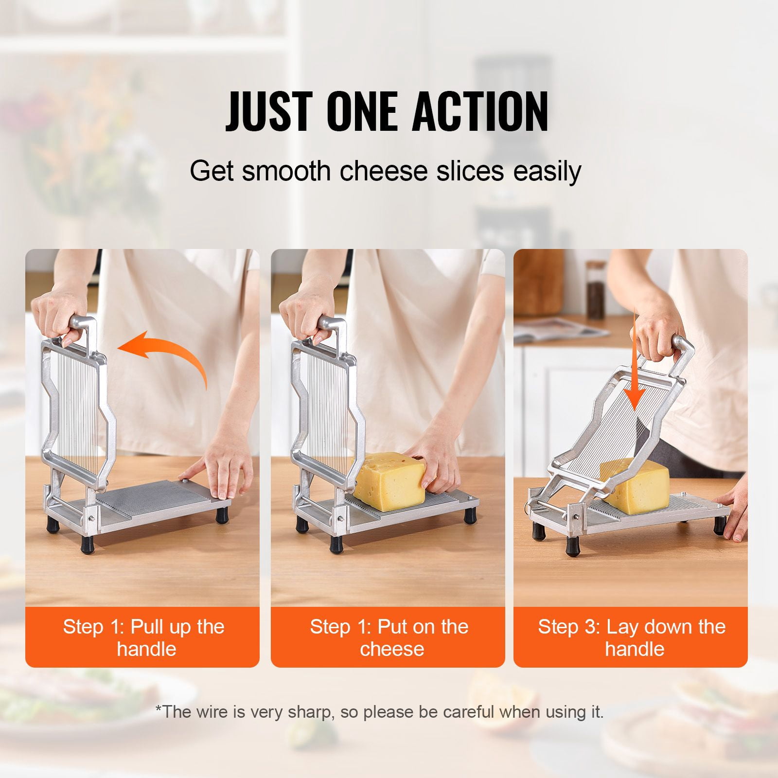 Ultra-Thin Cheese and Bread Slicer 0.2 Inch Thickness 316 Stainless Steel Blades Aluminum Alloy Body Detachable for Cheese Bread Tofu Sausage