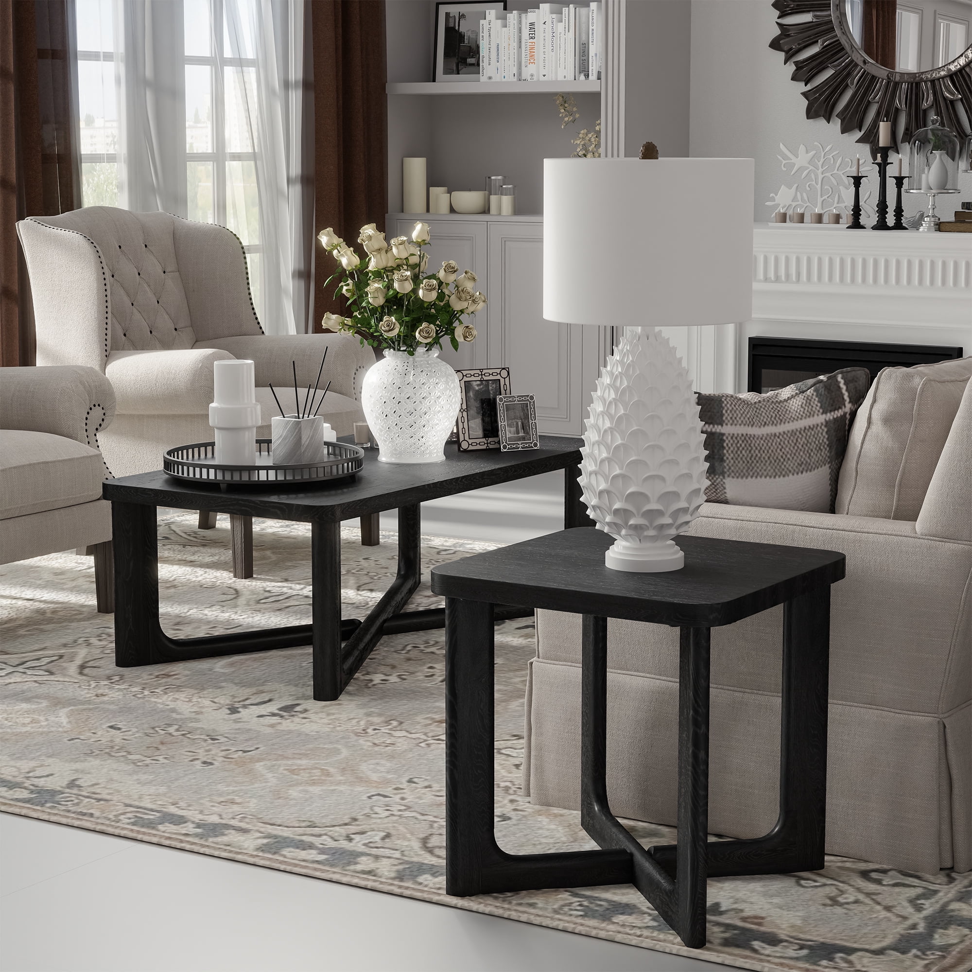 24" Soild Wood End Tables Square Modern Side Table Black
