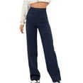 thumbnail image 2 of Tqyyweavej Women's Pants Straight Leg Botton Solid Color Trousers Wide Leg Casual Pants with Pockets Gifts for Women Size M to 2XL, 2 of 5