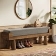 thumbnail image 6 of Finmind Upholstered Entryway Bench, Shoe Bench Padded Seat with Solid Wood Legs, End of Bed Footstool for Living Room, Mudroom, Hallway, Gray & Brown, 6 of 7