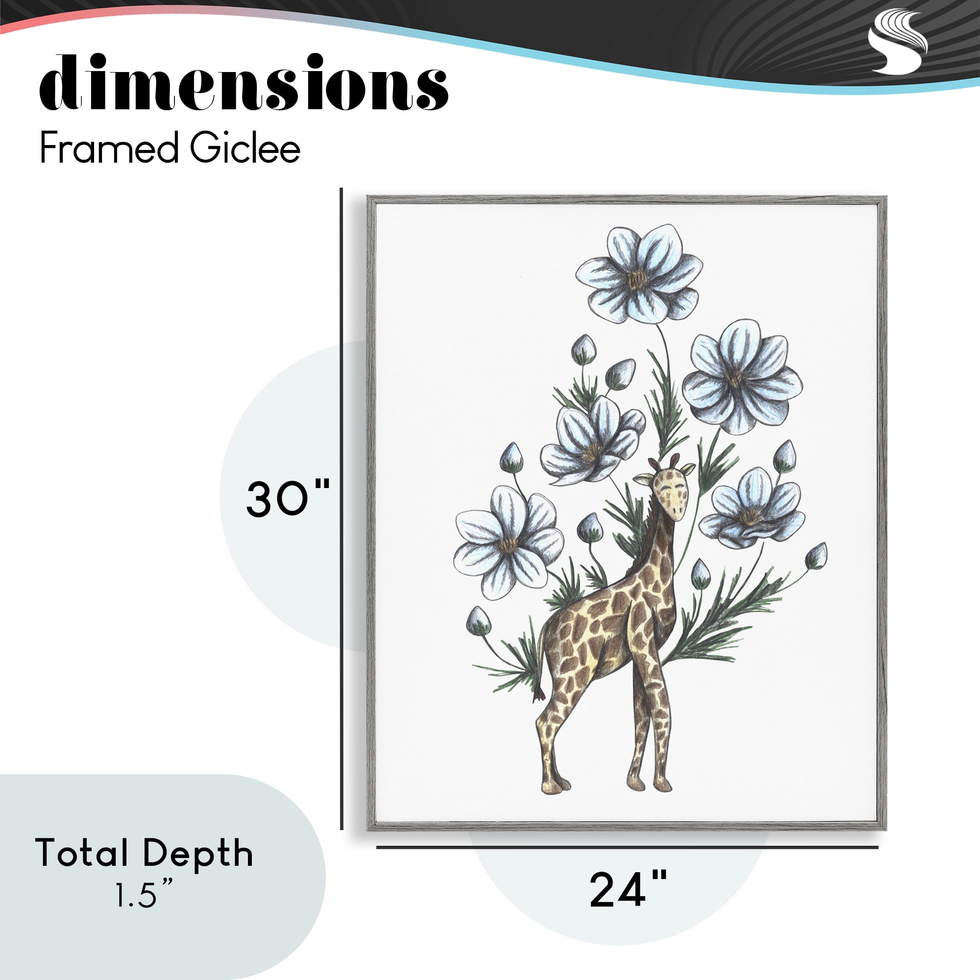 Giraffe with Flower Blossoms Gray Framed Giclee Art, design by Cecilia Battaini