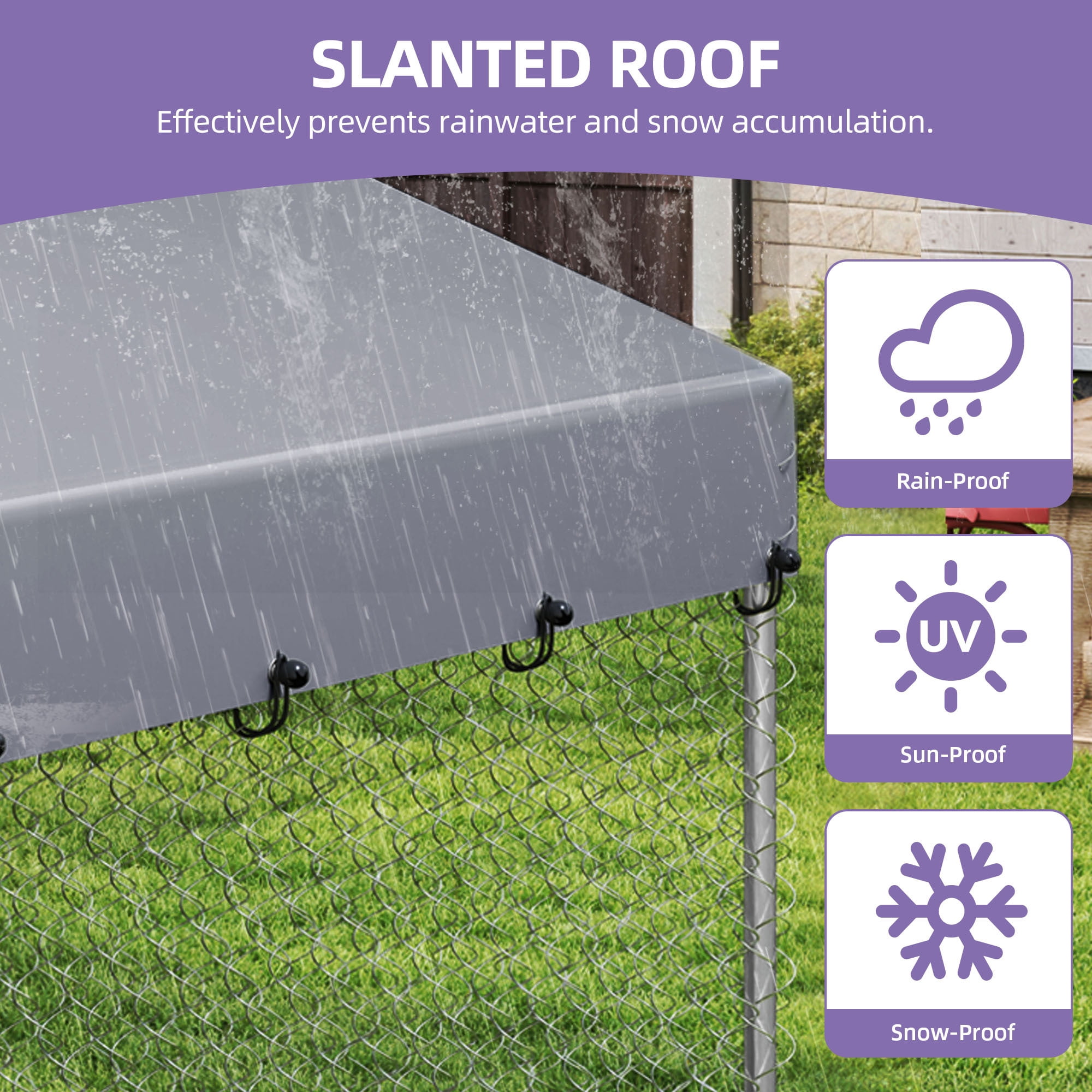 Uforic Large 10'x10' Heavy Duty Outdoor Dog Kennel with Rotating Feeder and Weatherproof Roof