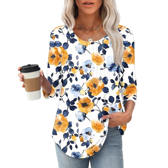 LiMoi Womens Tops Summer Casual 3/4 Length Sleeve Womens Tops Oversized Tops Womens Vneck Graphic T Shirts New & Trending