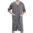 thumbnail image 2 of Previn Men's Soft House Coat Waffle Robe Zipper Summer Loose Bathrobe Fall Long Zip Up 3/4 Sleeve Housecoat Cool Knee Length Grey Small-Medium, 2 of 4
