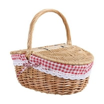 Cauoiy Country Vintage Picnic Basket with Picnic Cloth Split Lid Picnic Basket,Wicker Picnic Baskets,with Folding Lid Picnic Hamper for Picnic Hiking Camping,Small Picnic Basket(9.8"D x 7.1"W x 9.5"H)