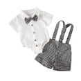 thumbnail image 2 of ATOGUTA Two Piece Short Set for Boys Button Down Romper Shirts and Plaid Overalls with Adjustable Straps Size 0-18M Kids Casual Clothes Black, 2 of 8