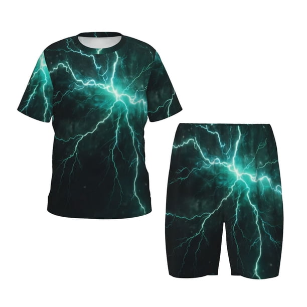 Balery Green Lightning Flash Conjunto de Pijama Infantil de Manga Corta con Estampado – Ropa de Dormir de Algodón Suave-3X-Large
