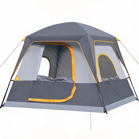 4-Person Portable Cabin Tent with Rainfly Polyester Gray 8 ft x 7 ft x 72