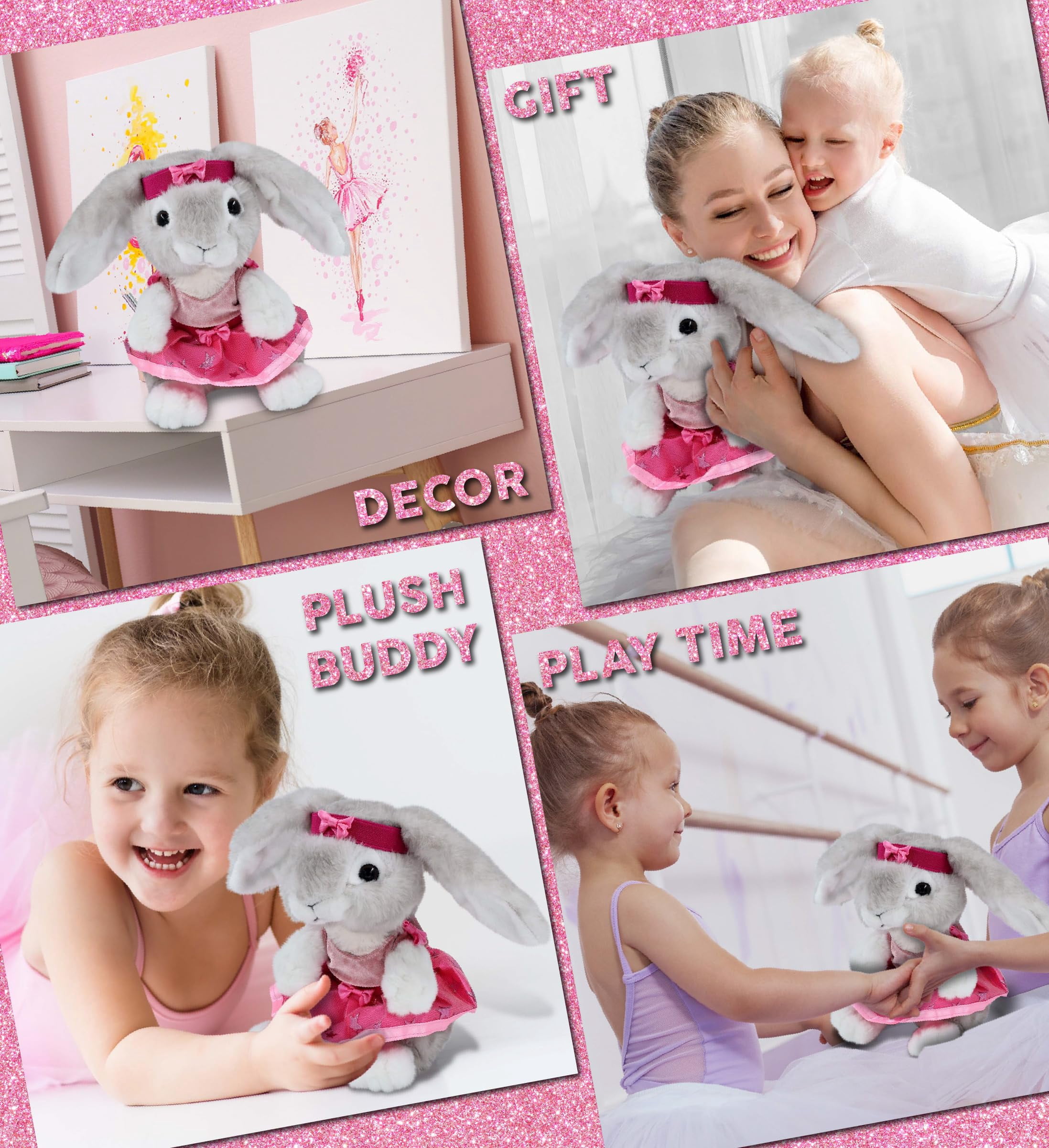 DolliBu Grey Rabbit Stuffed Animal with Ballerina Dress Up Set - Cute Rabbit Plush Toy in Ballet Costume with Tutu Skirt, Headband, and Shirt for Kids and Adults - 6.5 Inches