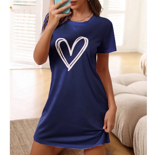 Camisón de verano de manga corta, pijama de mujer, falda corta de una pieza, vestido de largo medio, vestido para estar en casa