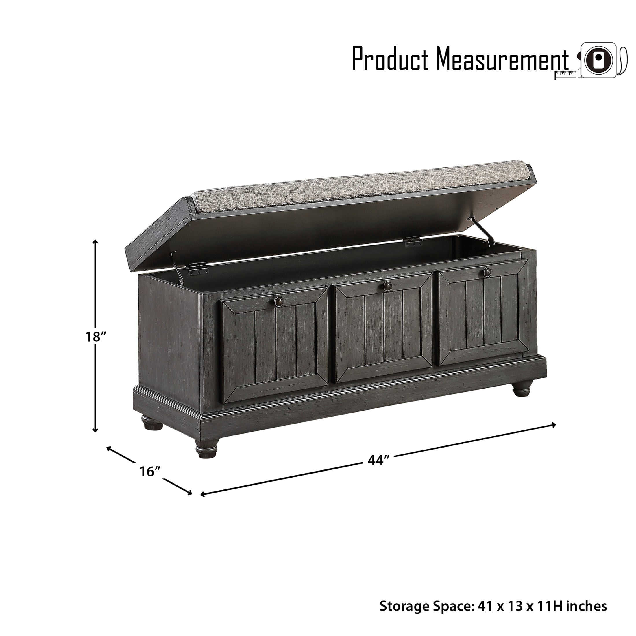 OakvillePark Morton Lift Top Storage Bench, Distressed Dark Gray