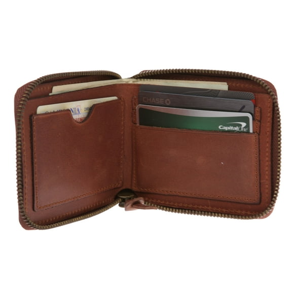 Men's 100% Leather Card & Cash Zipper Wallet Bifold Multi Card Holder Purse