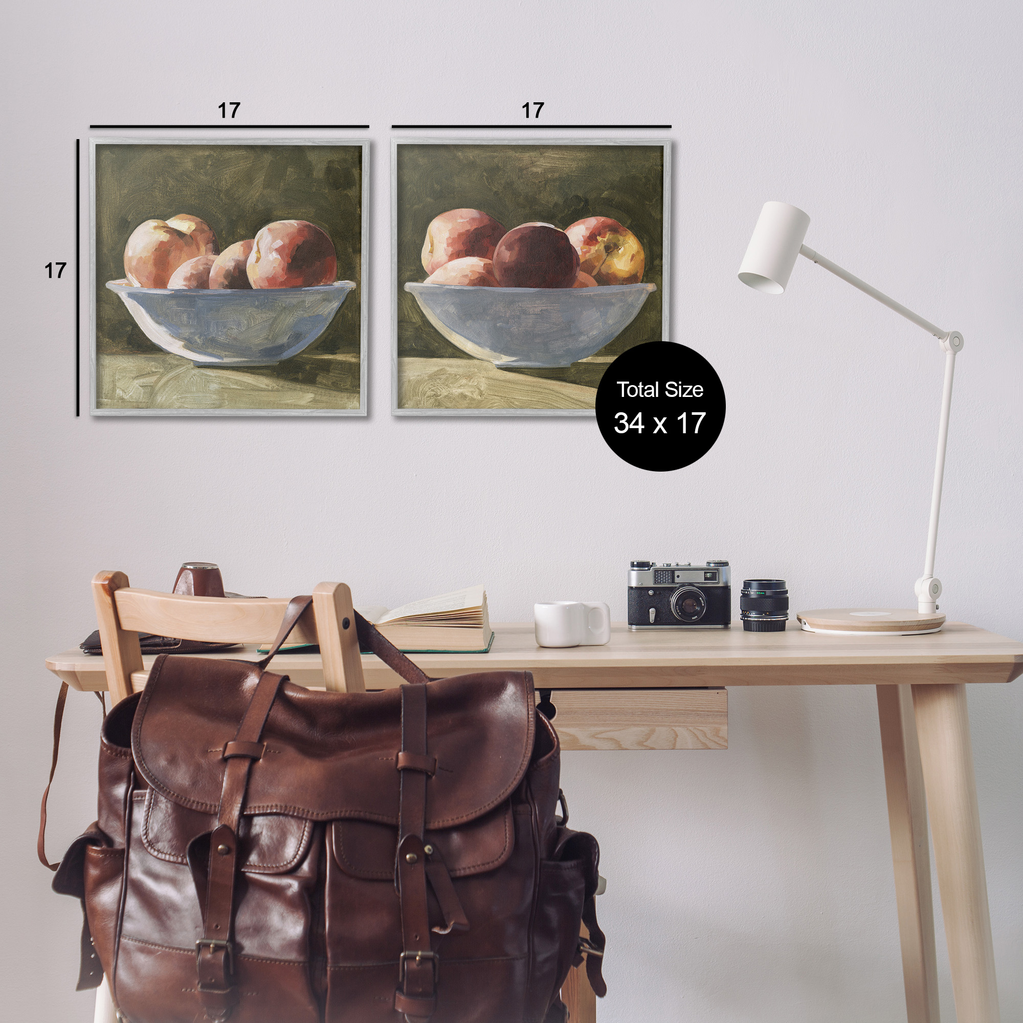 Stupell Industries Bowls of Apples Food & Beverage Painting Gray Framed Art Print Wall Art, 17 x 17, Set of 2