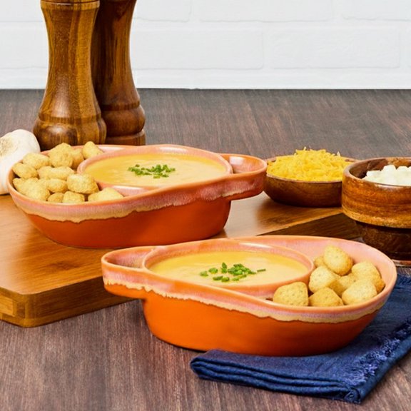 Stoneware Dual Compartment Soup & Side Bowl Set - Red