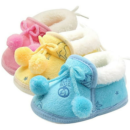 

Maxcozy Newborn Baby Girl Warm Winter Slippers Snow Boots Toddler Soft Sole Anti-Slip Infant Prewalker Nursling Crib Shoes Blue 12-18 Months